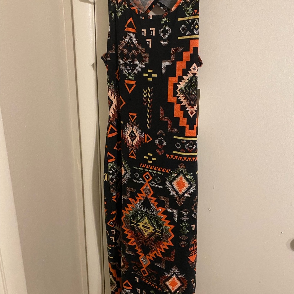 Almost Famous Black and Orange Aztec Maxi Dress
